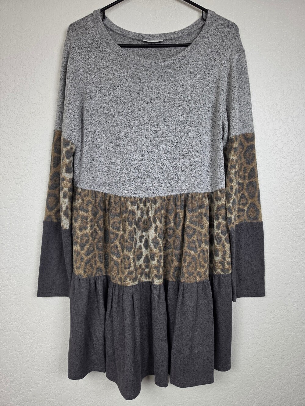 Anthropologie Jodifl Gray Leopard Print Tiered Dress